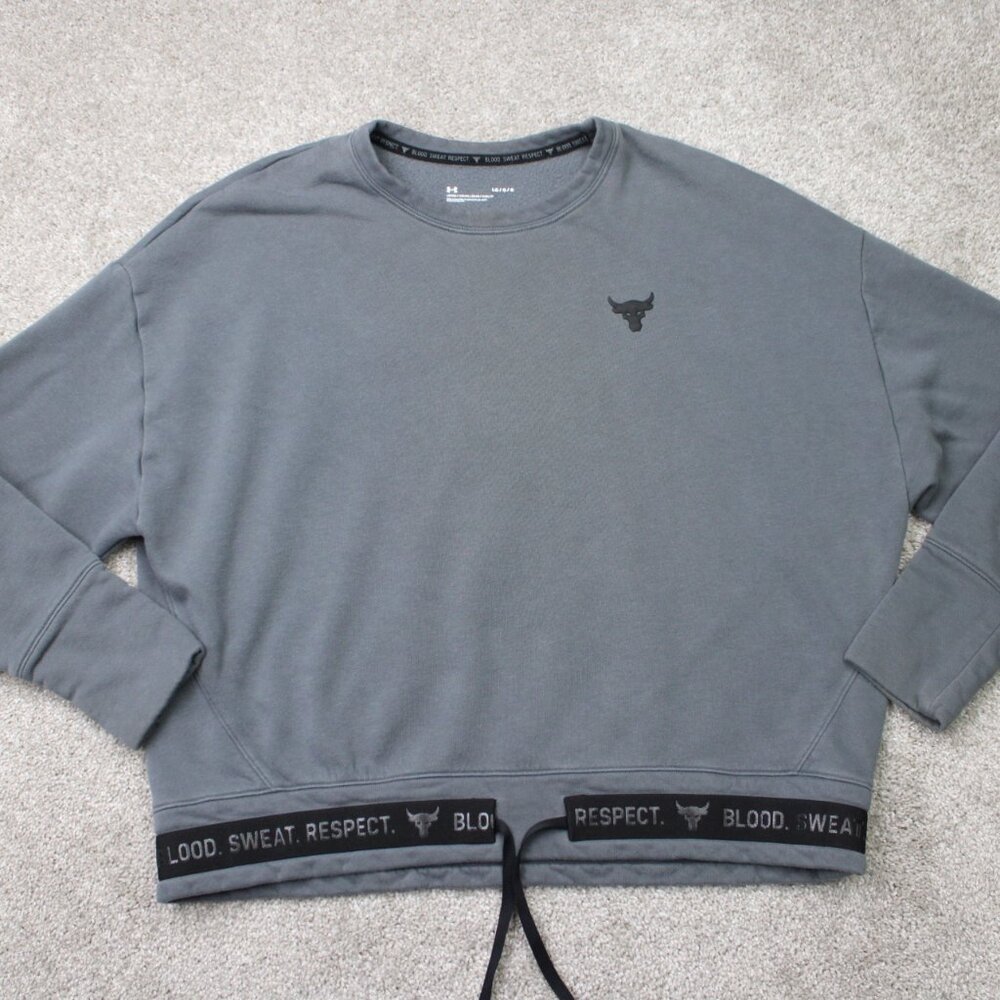 Project Rock Sweatshirt Womens Large Gray Under Armour Loose Fit Fleece Crewneck